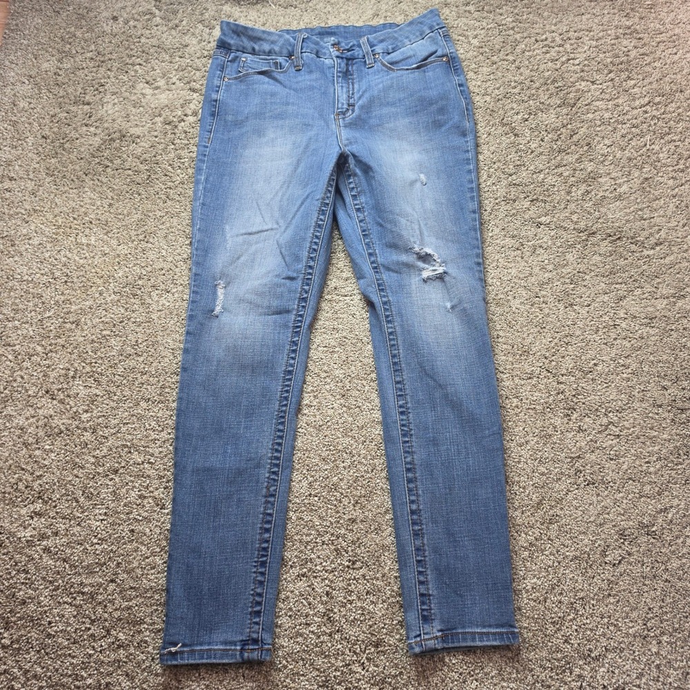 Seven7 Tummyless High Rise Skinny Jeans Womens 12 Blue Distressed Casual Outdoor